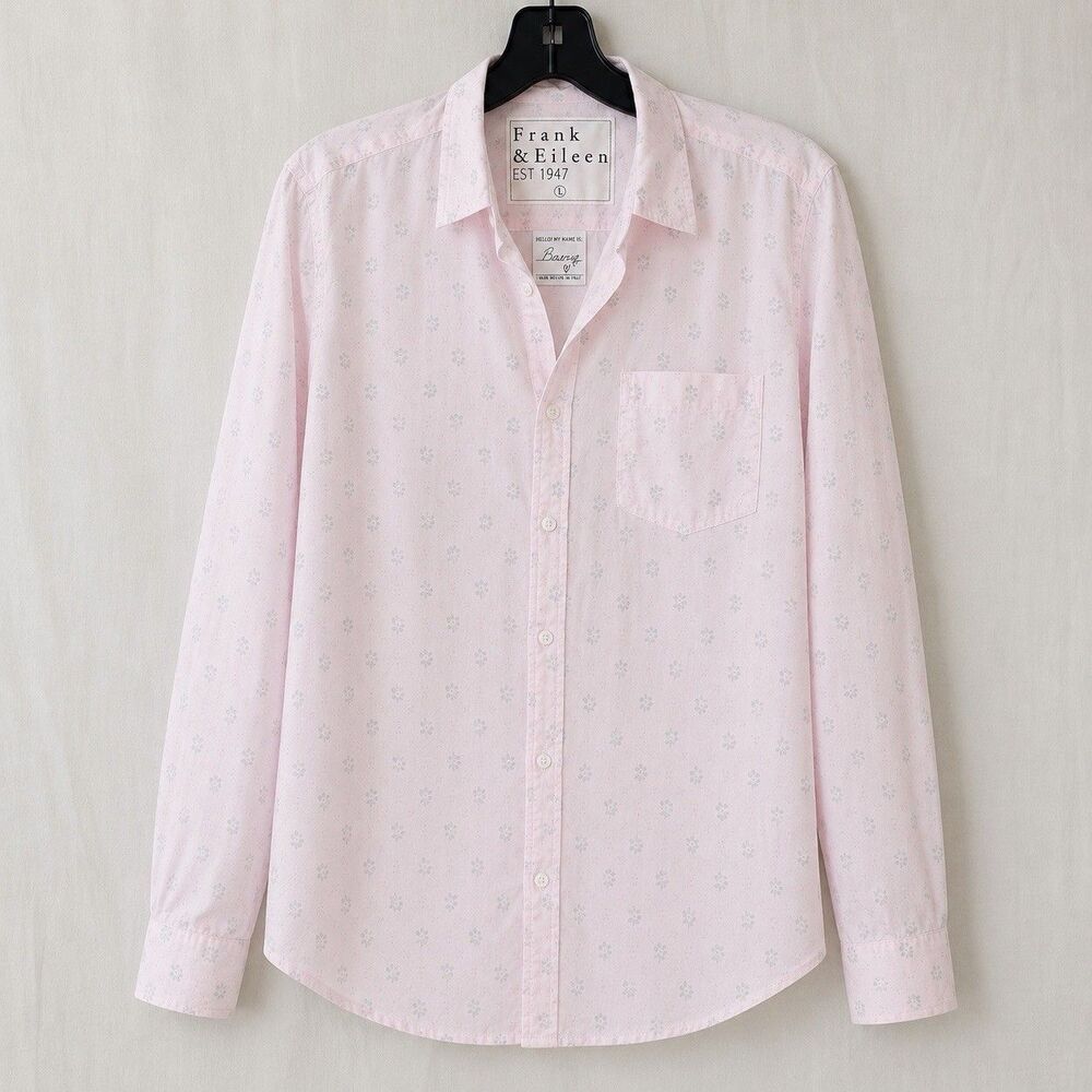 Frank & Eileen Barry L Pink Floral Button Shirt Italian Cotton Made USA Large - Picture 2 of 13